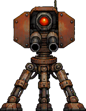 Sentry: tripod turret with twin barrels and one red lens